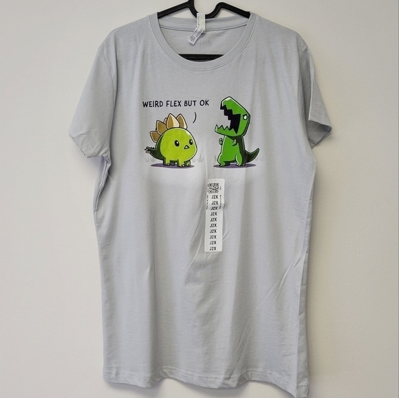 Teeturtle Dinosaur Weird Flex But Okay graphic t-shirt Grey 2XL - Picture 1 of 7